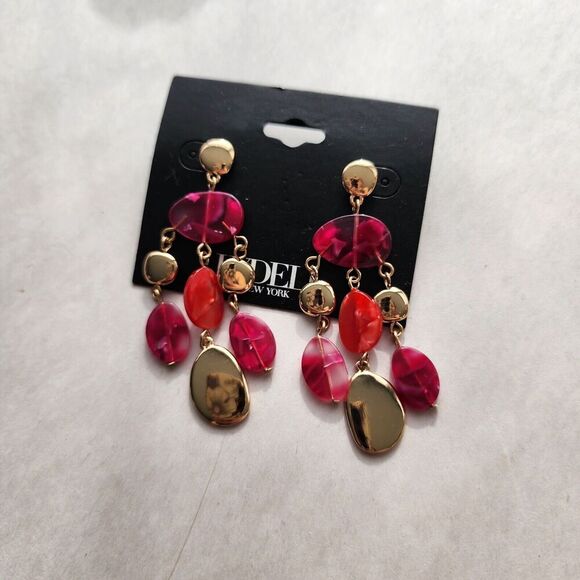 LYDELL NYC Chandelier NWT Magenta Red Gold Statement earrings Dangle - Picture 2 of 6